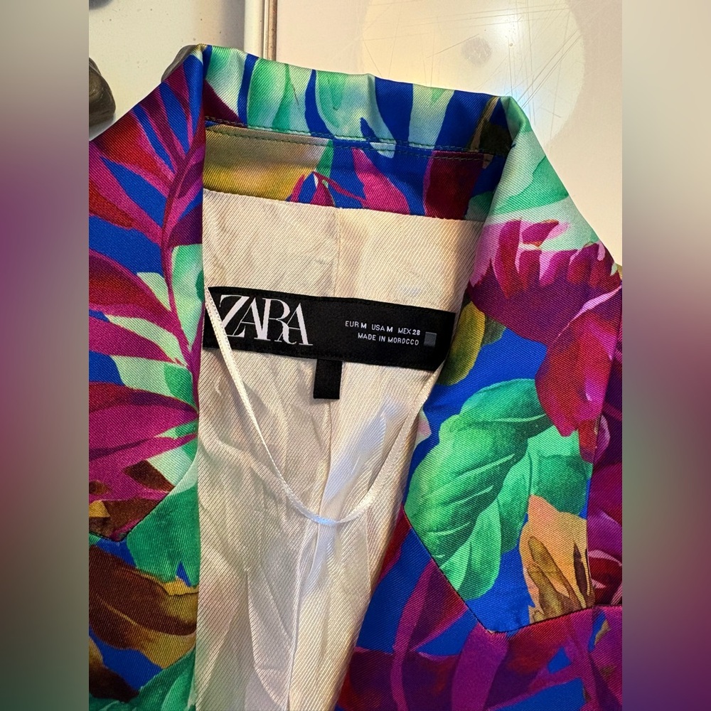 Zara Bright Tropical Leaf Print Blazer and Pants Set - Picture 5 of 16